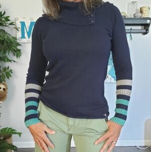 AMERICAN EAGLE Y2K Split Mock/Shawl Collar Striped Sweater L